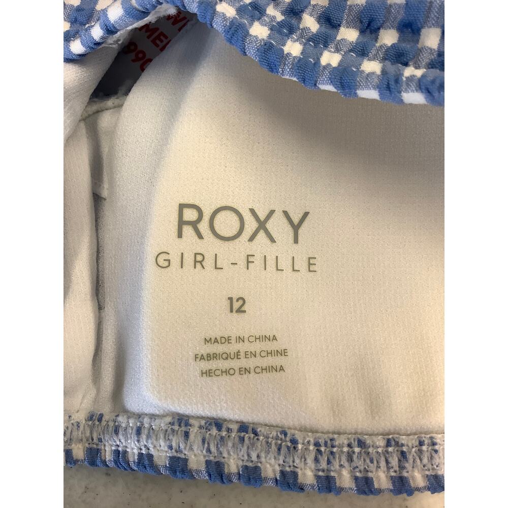 Roxy Girls' 12 Blue White Check Me Out Bikini Set Swimwear Beach Resort M35-28 - Picture 6 of 7